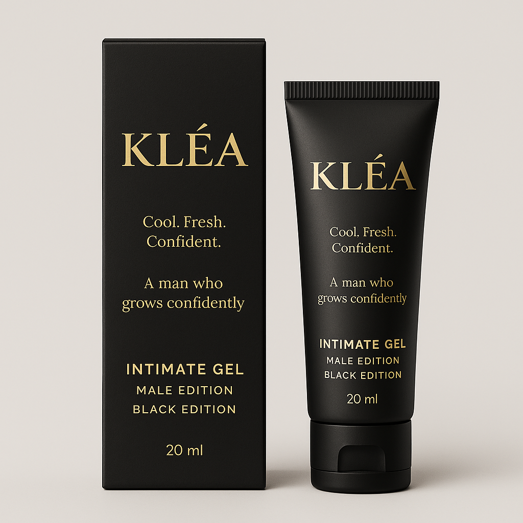 KLA Black Edition 20ml - Cool, fresh, odor-reducing formula in sleek black packaging with gold accents - Premium intimate cleanser for men