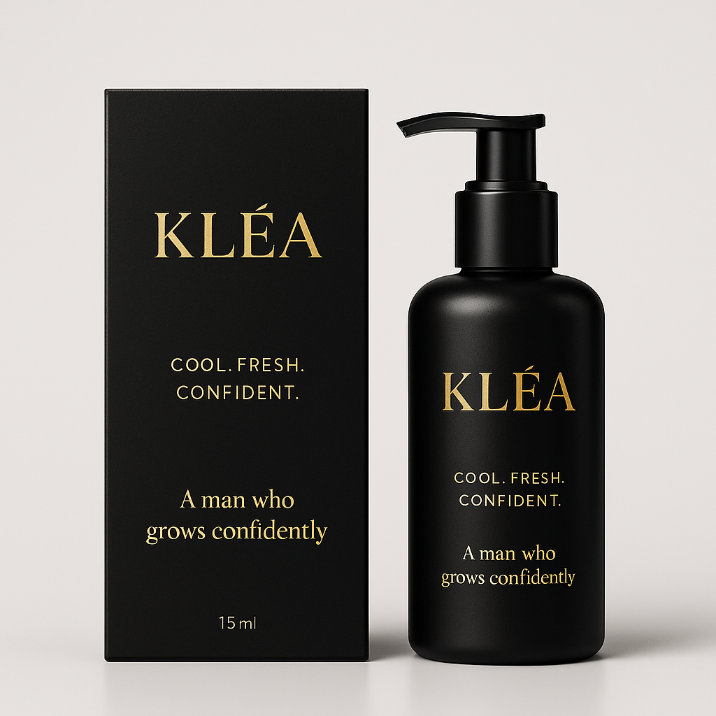 KLA Black Edition 50ml - Cool, fresh, odor-reducing formula in sleek black packaging with gold accents - Premium intimate cleanser for men